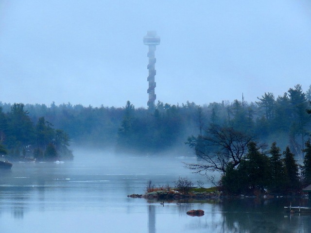 One of those cold misty days. Dennis McCarthy takes the photo of the Tower on Hill Island. Be sure to plan a trip up the Tower in 2017.