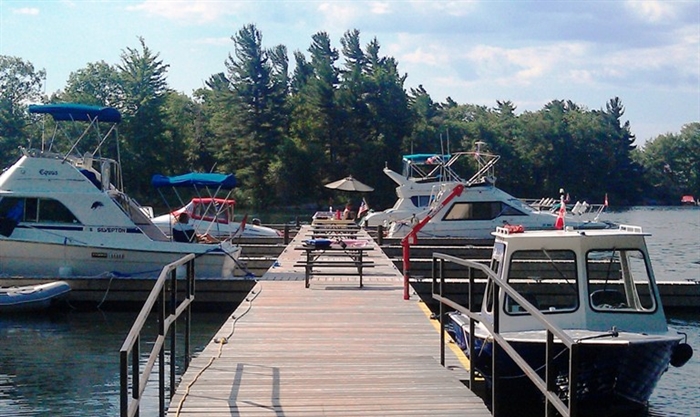 Grenadier Island's central dock is a favorite for Canadian & US boaters. Photo © riverviewpictures