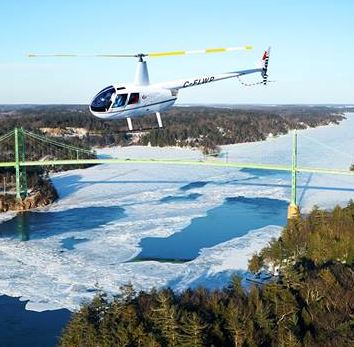 A George Fischer helicopter photo used in 1000 Islands Gananoque promotional material. 