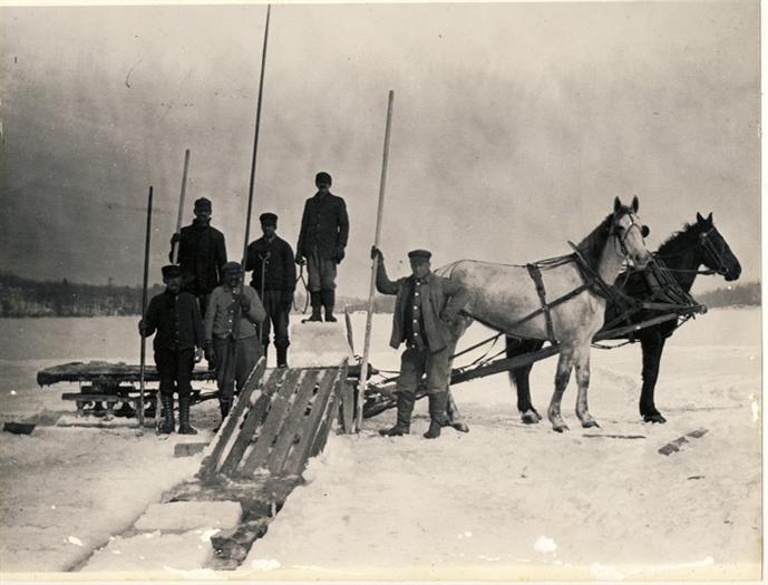 Harvesting Ice in South Bay off Thousand Island Park, early 20th Century.