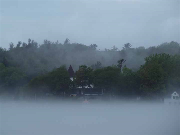 Wintergreen Island wrapped in a fog. Photo by L. McElfresh