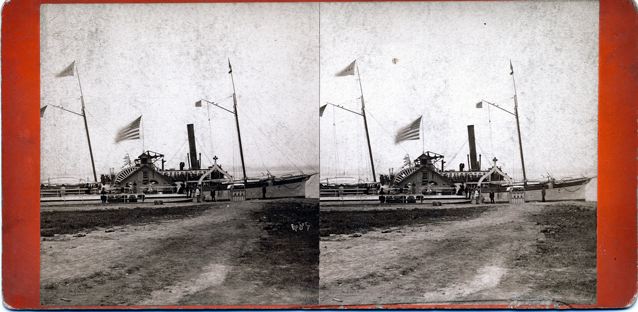 Steamers at Dock:  View of TI Park -- This view shows the original main dock at Thousand Island Park