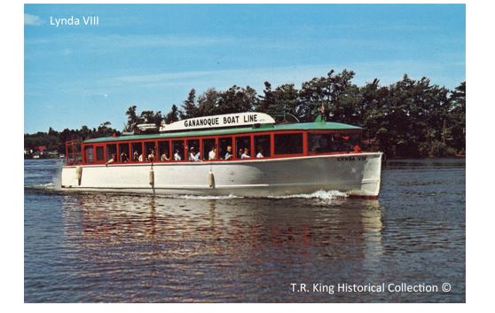 The Gananoque Boat Line’s “Lynda VIII”, in her red, green and white colour scheme, was a very familiar sight throughout the 1000 Islands for many years.