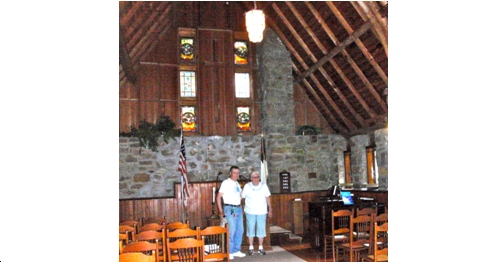 Connie and Mary Grenell inside the Grenell Island Chapel