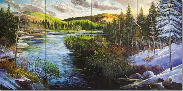 The Magnificence of Algonquin Thru' the Seasons- oil on 4 canvases  6x12 feet