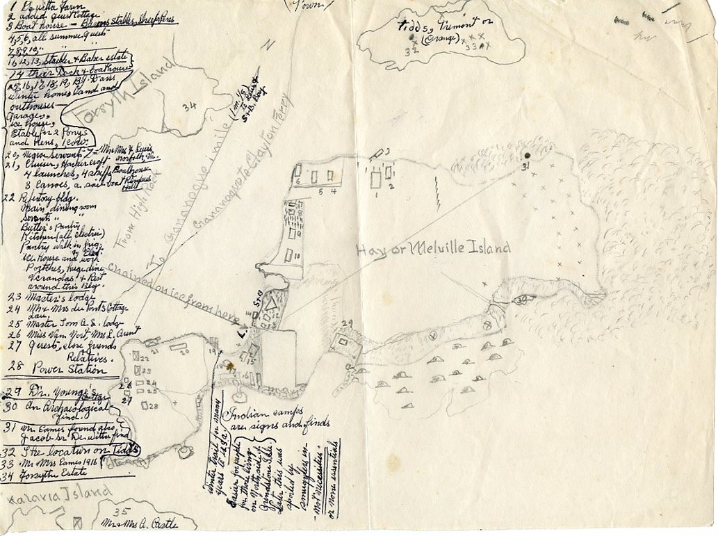 Frank Eames drawing of the Admiralty Islands and Melville Island (Hay Island)  