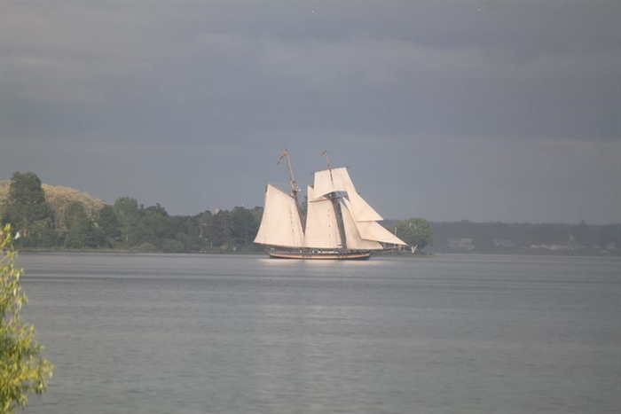 Lynda Crothers captures “Pride of Baltimore” leaving the River in front of Wolfe & Carleton Islands