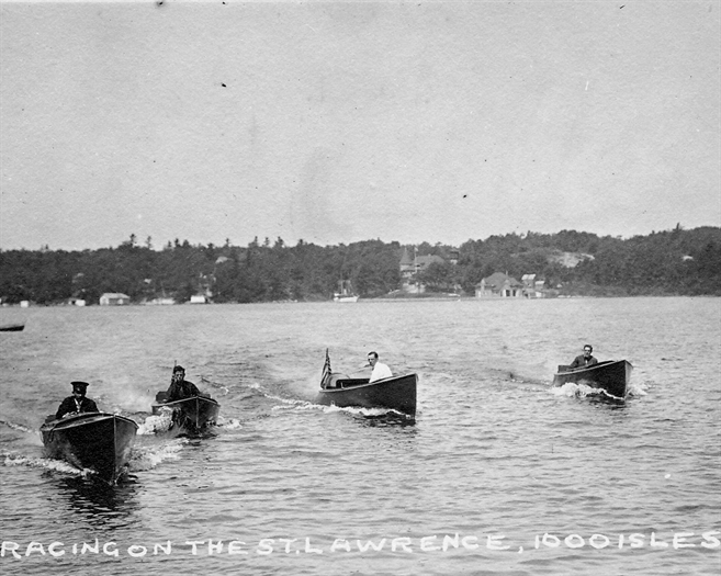 A steamer tows St. Lawrence river skiffs. Kerr Family collection