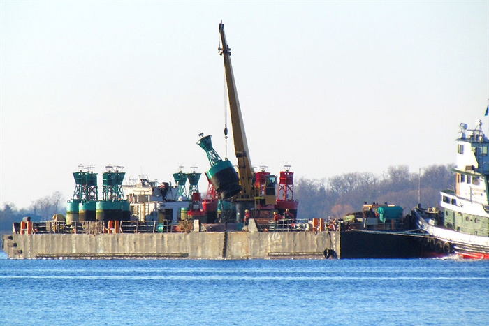 Buoy 225 in Clayton being picked up on the afternoon of December 20th. L. Cooledge