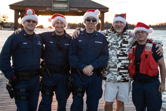 Doug in his Elf Outfit, thanks the A-Bay Coast Guard who were one hand for safety. 