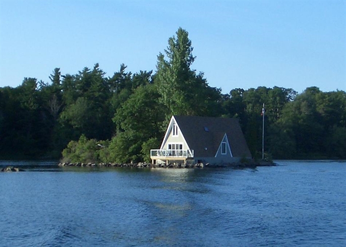 This is a cute A frame on an island not much larger than the house itself.  Photo by L. Burkle, 2015
