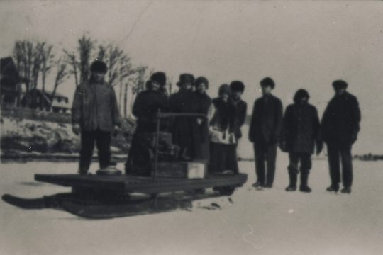 Early Snowmobile & one Group off Thousand Island Park circa 1910-15. Photo by Charles Cornell.