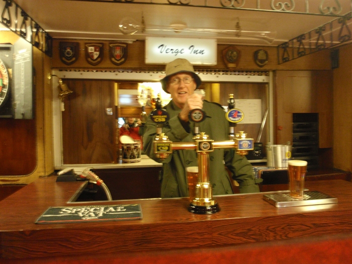 Gary looks comfortable behind the bar in the Yachtsmen’s Day Room
