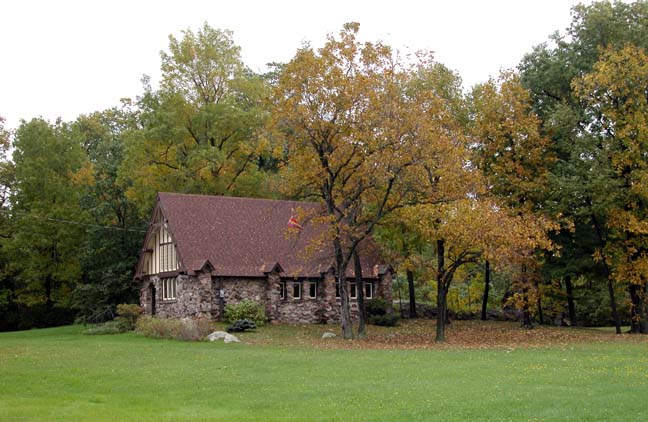 Grenell Island Chapel in fall. 