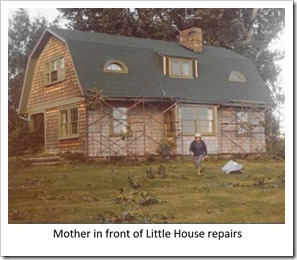 Mother in front of little house